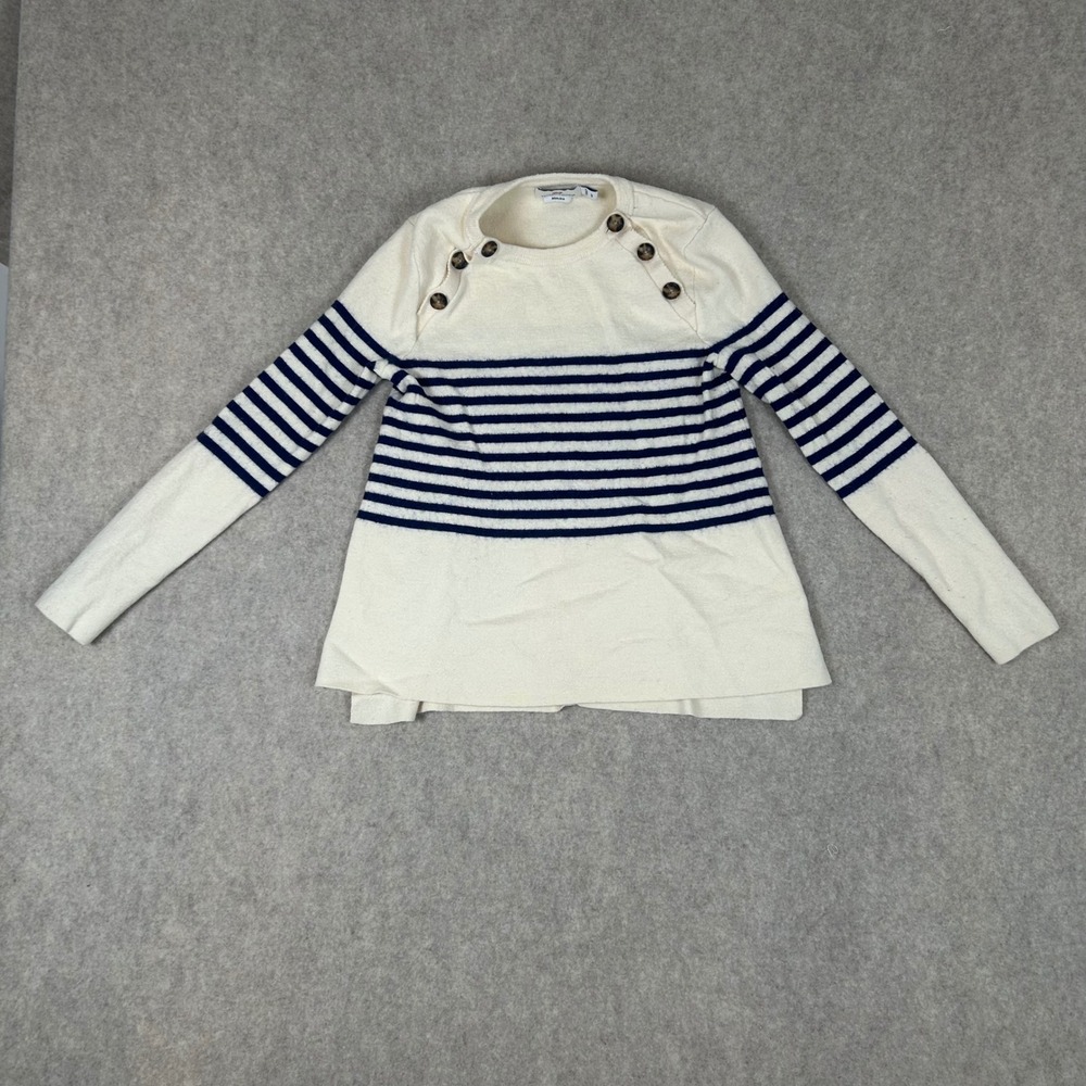 Vineyard Vines Merino Wool Sweater Womens S Cream Navy Blue Striped